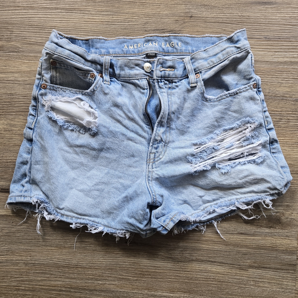 American Eagle Outfitters Strigid Light Blue Distressed Women Shorts